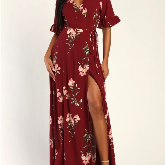 Lulus Dresses & Skirts - Lulus September Sunsets Burgundy Floral Print Wrap Dress